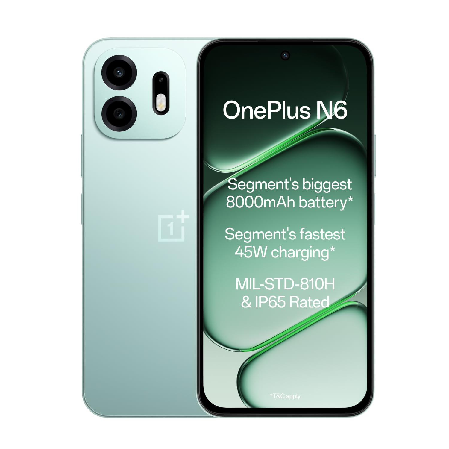 OnePlus N6 4GB128GB Fresh Mint Segments Biggest 8000mAh Battery Segments Fastest 45W Charging Smooth 120Hz Display 50MP Camera Military-Grade Durability