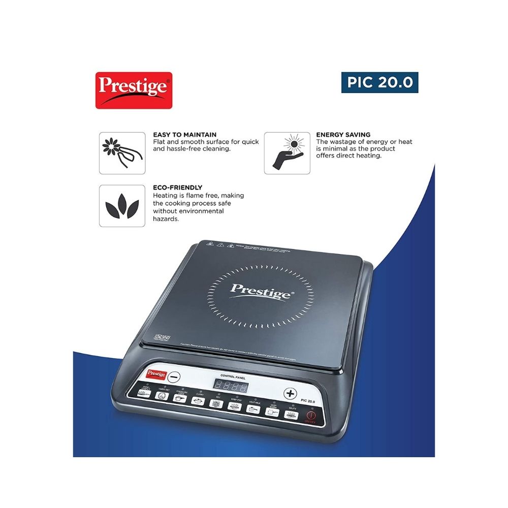 Prestige PIC 20 1600 Watt Induction Cooktop with Push button Black