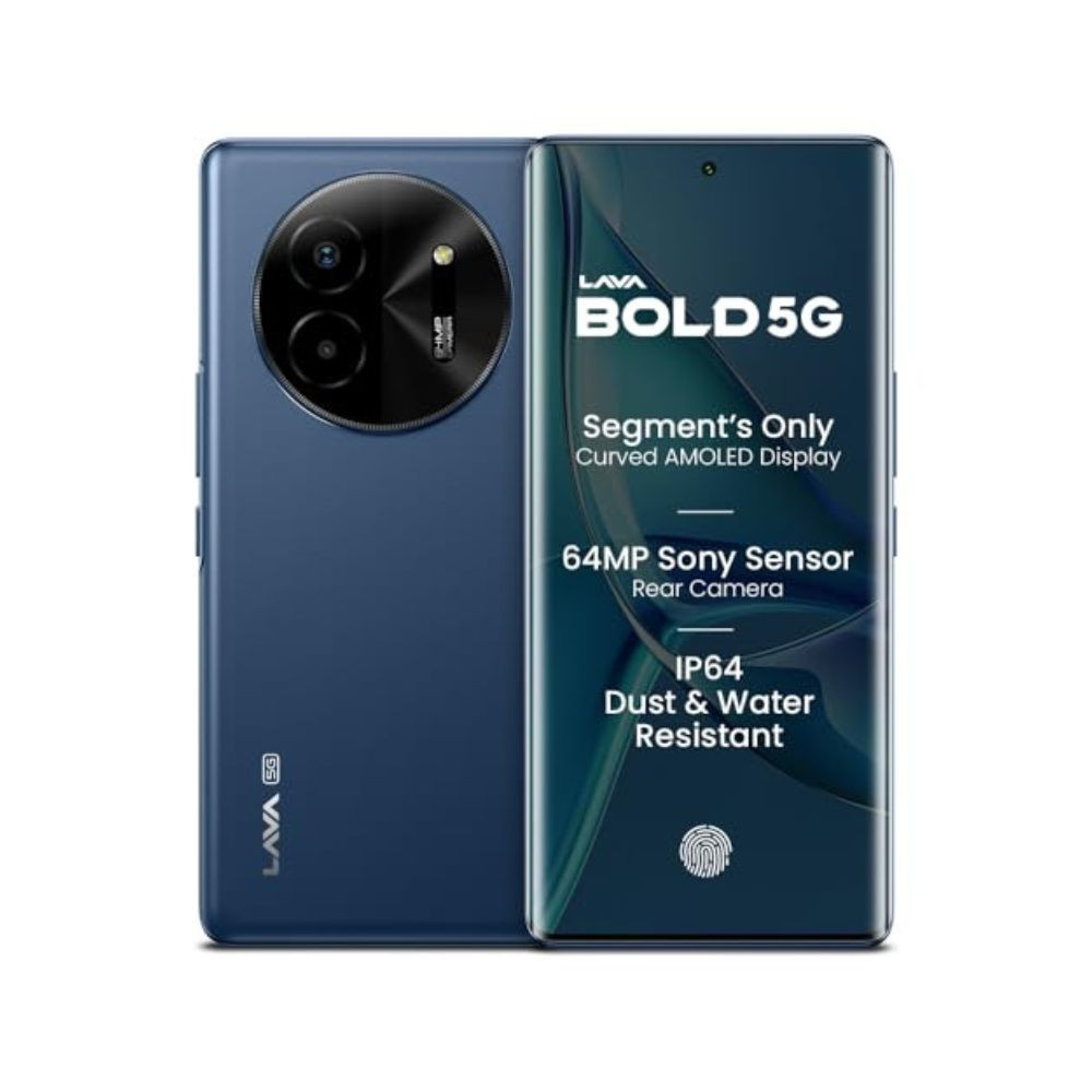 Lava Bold 5G Sapphire Blue 6GB RAM 128GB Storage 3D Curved FHD AMOLED Display Mediatek Dimensity 6300 Processor IP64 Water Resistance 64MP Rear Sensor Supports All Indian 5G Bands