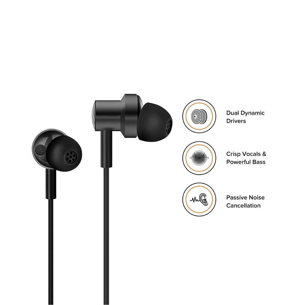 Mi Dual Driver in-Ear Earphones with Magnetic Earbuds Passive Noise Cancellation Tangle-Free Braided Cable Black