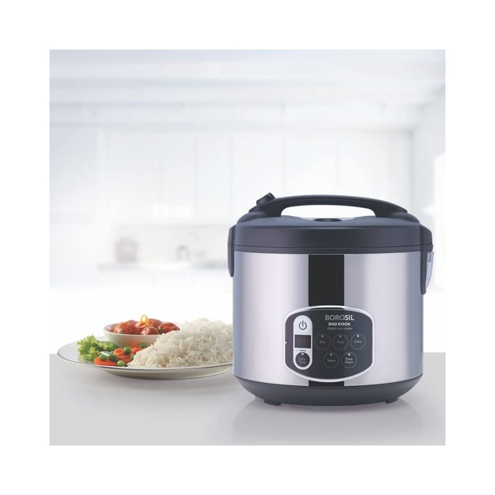 Borosil Digikook 18 Litres 650 Watts Rice Cooker and Steamer BRC18LDSS11 Silver