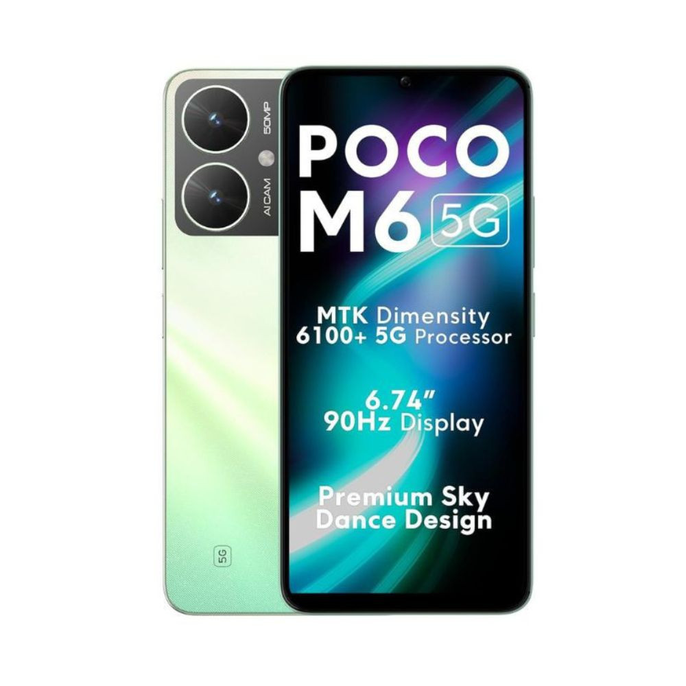 POCO M6 5G Polaris Green 4GB RAM 64GB Storage MediaTek Dimensity 6100 5G Processor 5000 mAh Battery 18W Fast Charging 50 MP AI Dual-Camera System Side Fingerprint Sensor