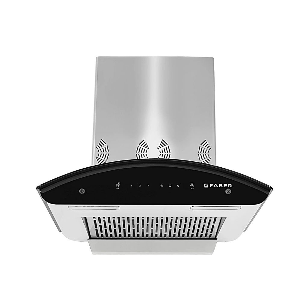 Faber 60 cm 6 way Silent Suction 1250 mhr Auto-Clean curved glass Kitchen Chimney HOOD EVEREST SMART 3D IND HC SC SS 60