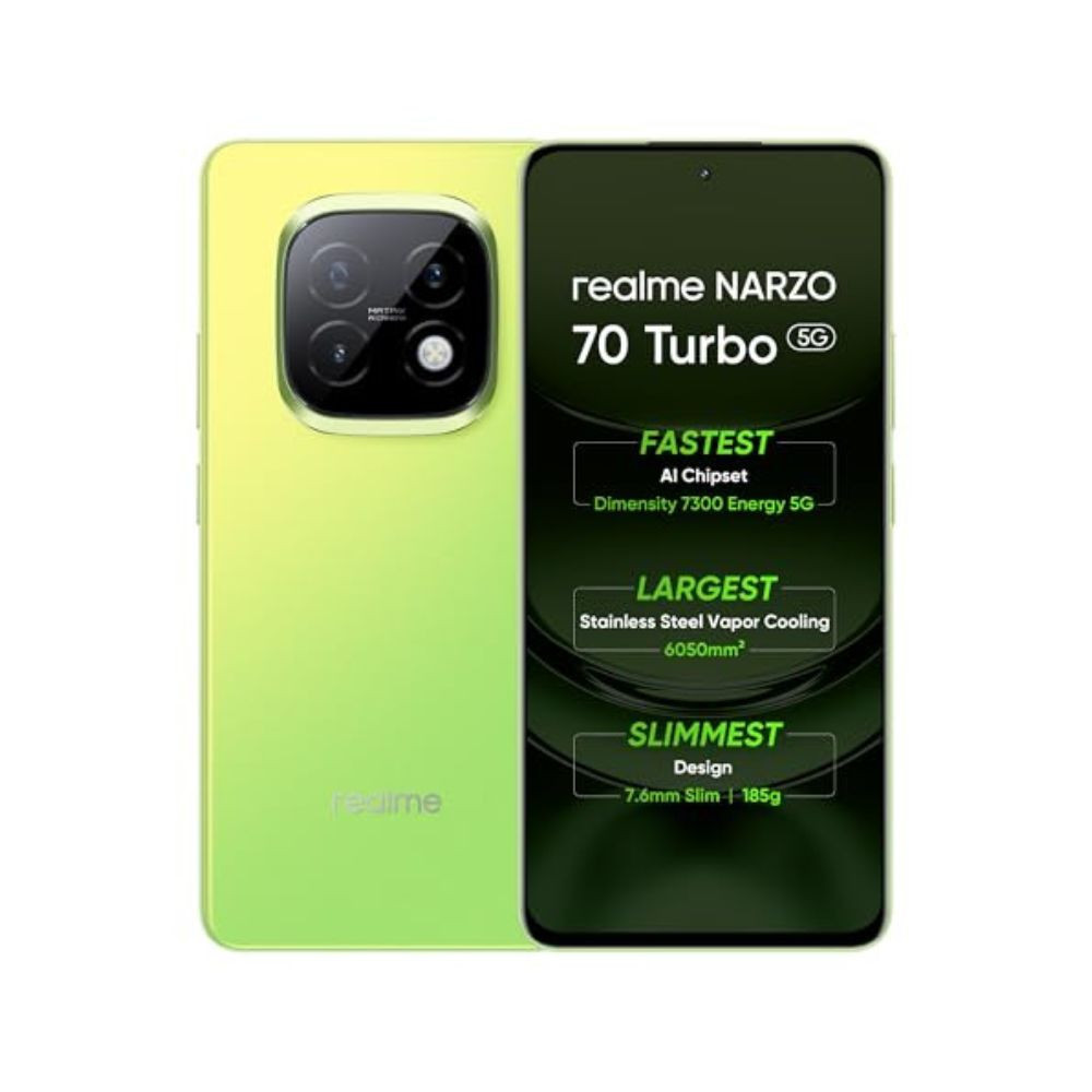 realme NARZO 70 Turbo 5G Turbo Green 8GB RAM128GB Storage Segments Fastest Dimensity 7300 Energy 5G Chipset Motorsports Inspired Design