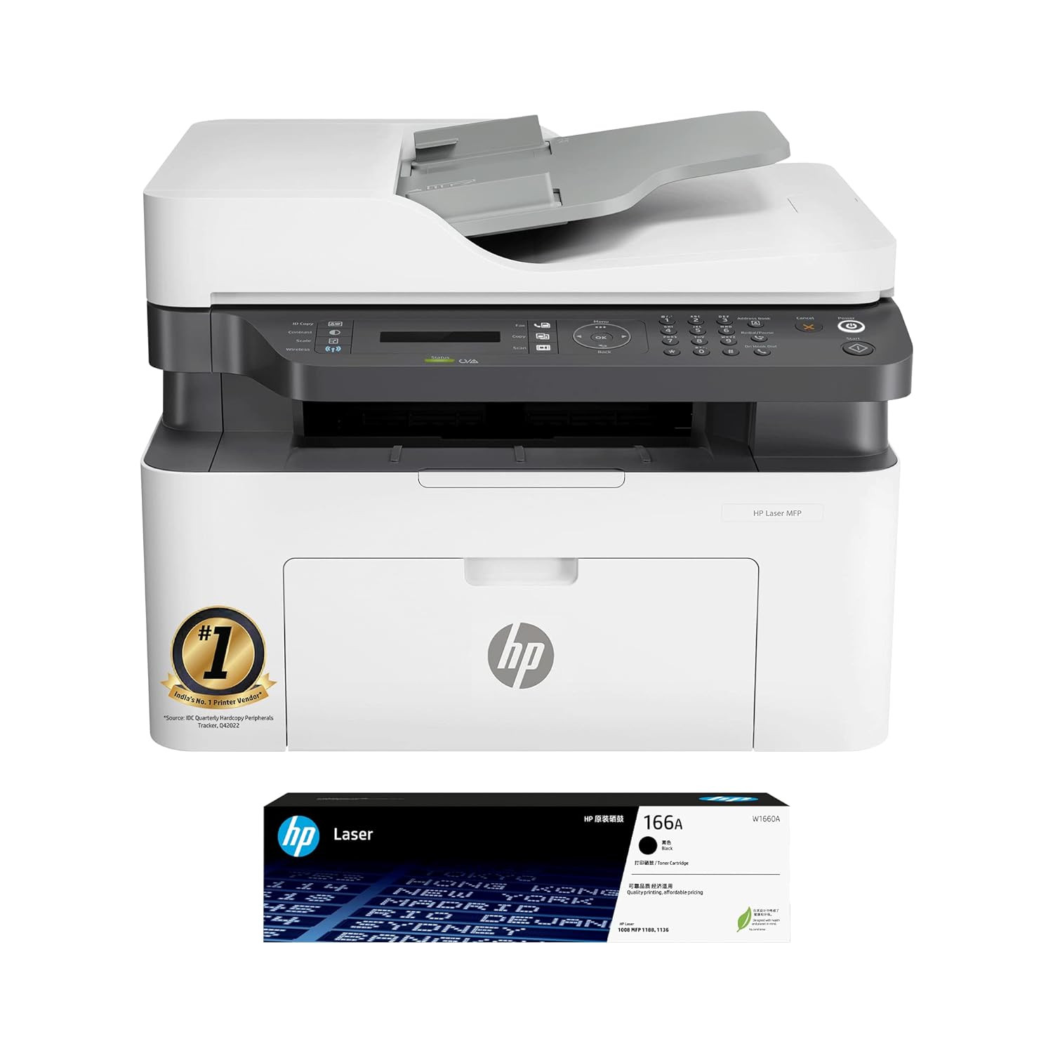 HP Laser MFP 1188fnw Wireless Print Copy Scan Fax 40-Sheet ADF Hi-Speed USB 20 Ethernet