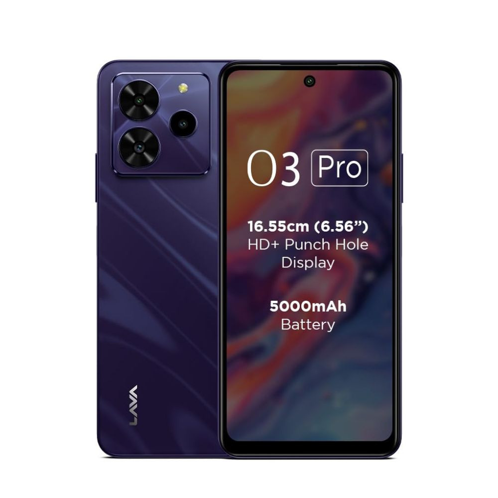 Lava O3 Pro Glossy Purple 4 GB RAM 128 GB Storage Bigger 656 HD Display  50 MP AI Triple Rear Camera  8 MP Front Camera 5000 mAh Battery  10W Charging  Charger in Box