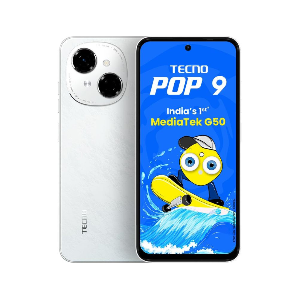Tecno POP 9 Glittery White 3GB64GB Indias 1st Mediatek G50 IP54 Rated IR Remote Dual Speaker with DTS 36 Month Lag Free Fluency 15W Fast Charging Support 5000 mAh Battery