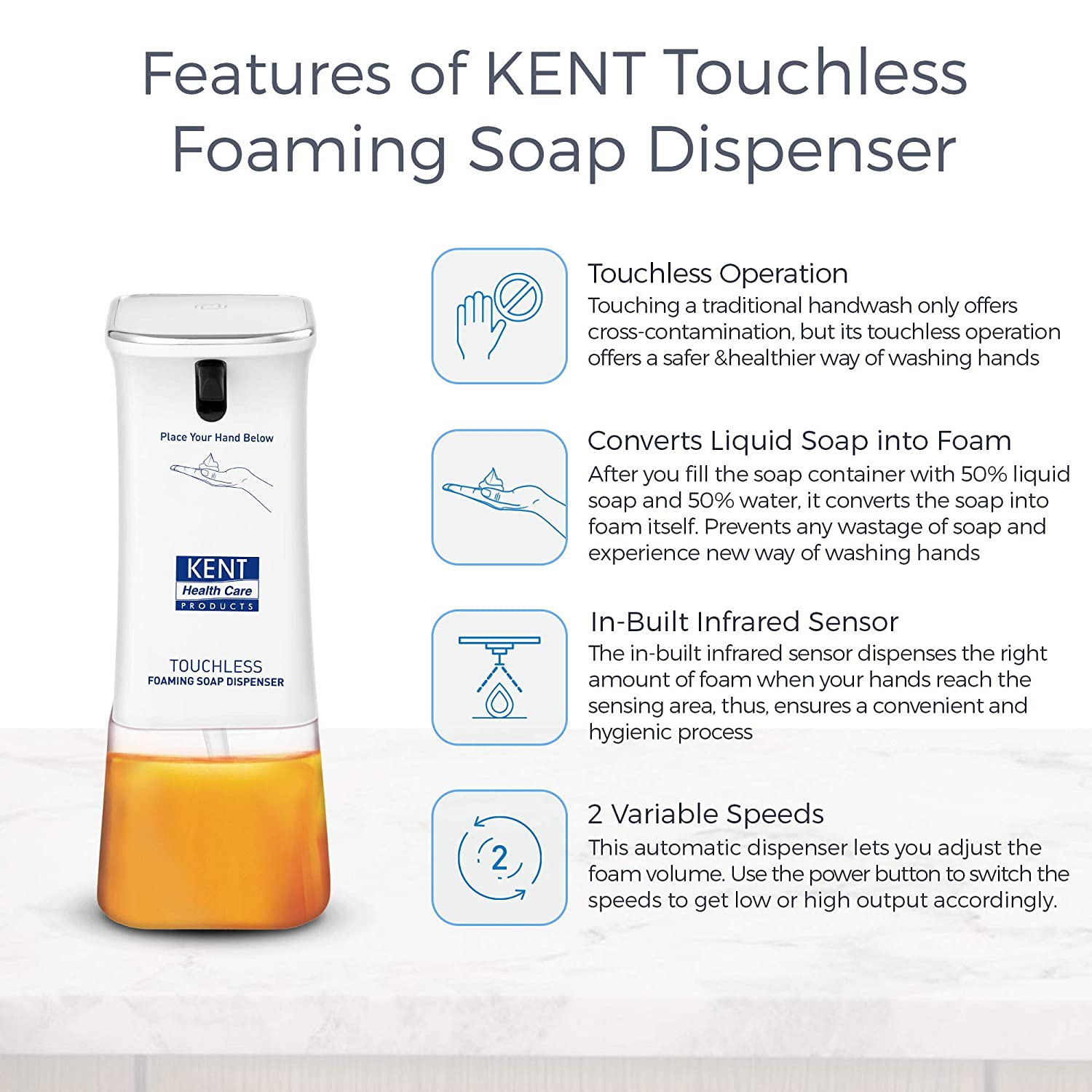 Kent Touchless Foaming Soap Dispenser 12014 15 W White