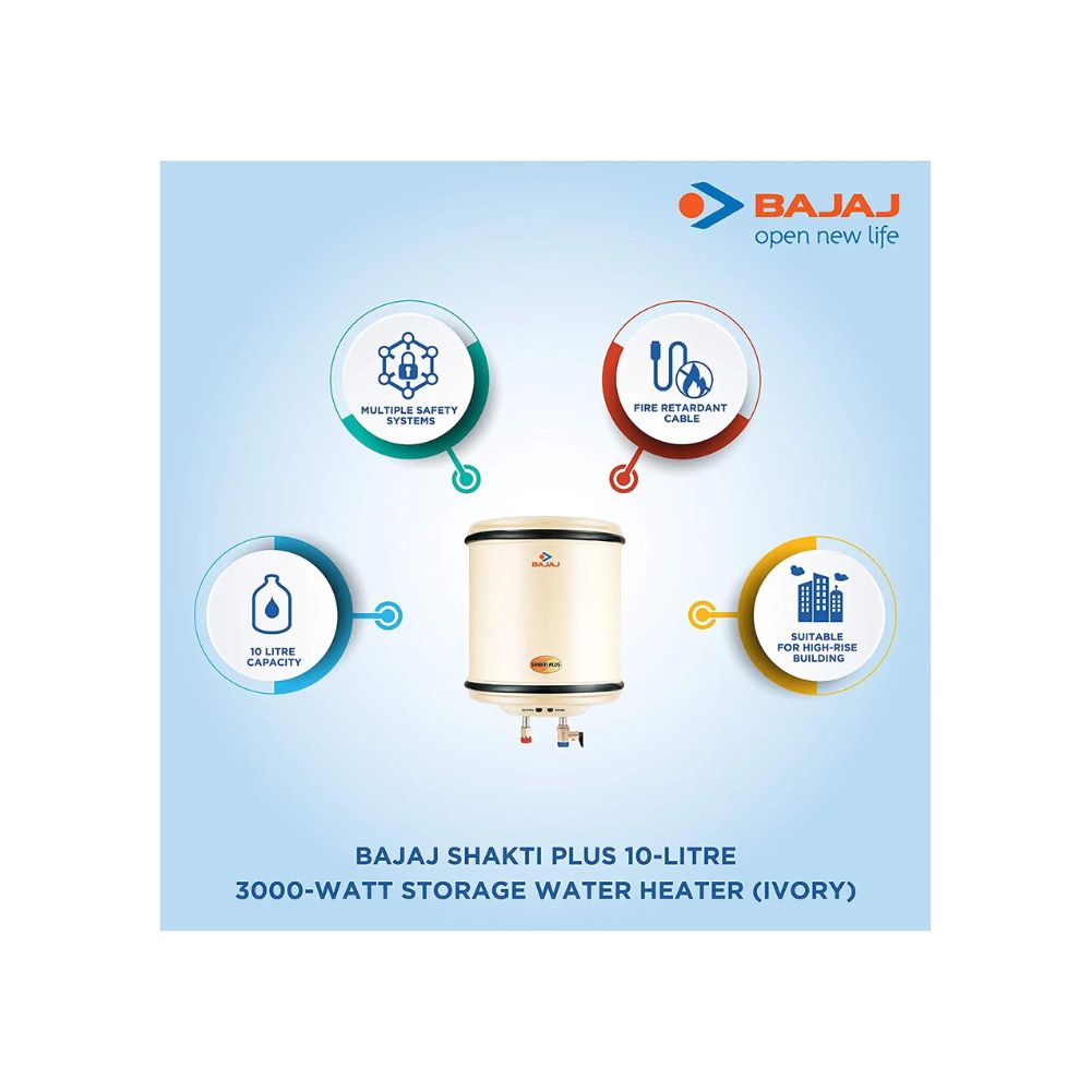 Bajaj Shakti Plus Storage 10-Litre Vertical Water Heater Ivory