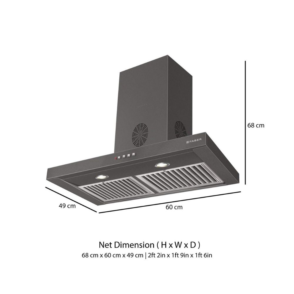 Faber 60cm 3 Way Silent Suction Chimney 1150 m3hr Stilo Slim 3D Plus 2 T2S2 T2S2 BK LTW 60Triple Layer Baffle Filters Black