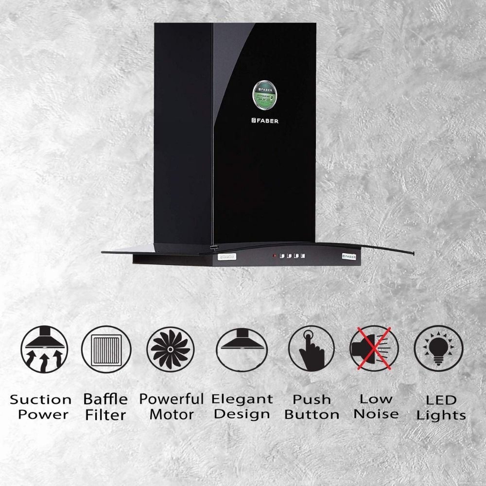 Faber 60 cm 1000 mHR Curved Glass Kitchen Chimney HOOD PRETTY PLUS PRO BK PB LTW 60 1 Baffle Filter Black