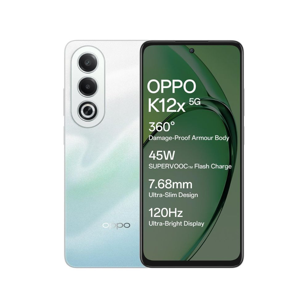 Oppo K12x 5G Smartphone 8GB RAM 256GB Storage 1694cm LCD Display 5100mAh Battery 45W SUPERVOOC Flash Charge 360 Damage-Proof Armour Body Charger in The Box Breeze Blue
