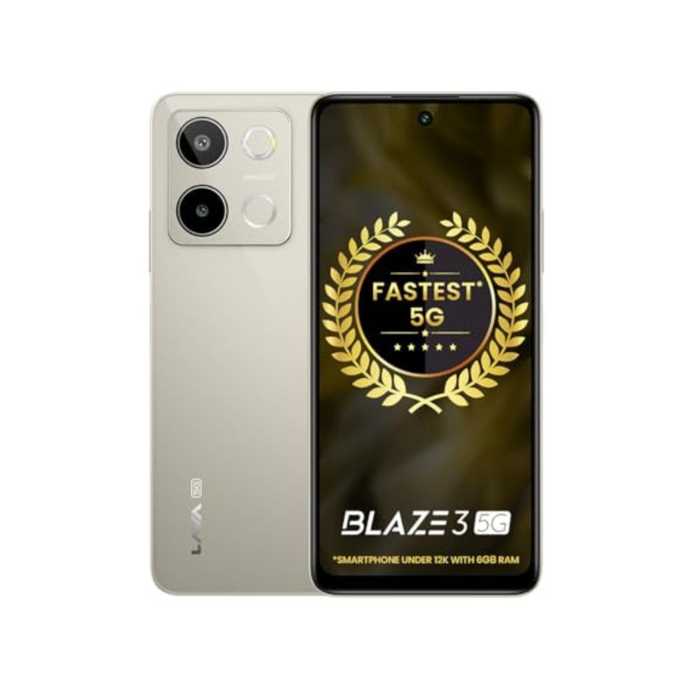 Lava Blaze 3 5G Glass Gold 6GB128GB Segments Fastest 5G Smartphone Dimensity 6300 Processor 90Hz Display 50MP2MP AI Camera with Vibe Light 5000 mAh Special Discount on All Banks