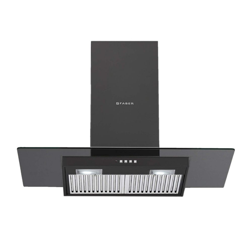 Faber 90 cm 1095 mhr straight glass Kitchen Chimney HOOD GLASSY 3D T2S2 BK LTW 90 Baffle Filter Black