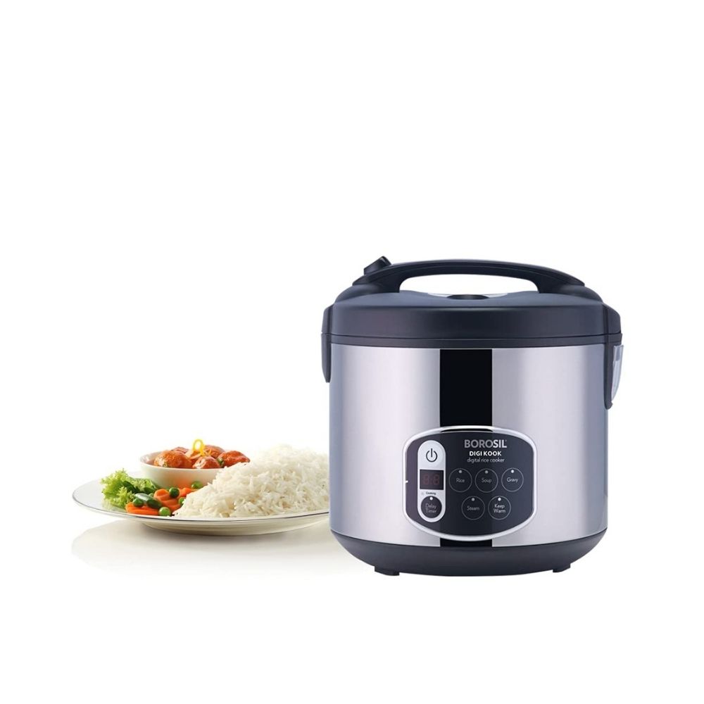 Borosil Digikook 18 Litres 650 Watts Rice Cooker and Steamer BRC18LDSS11 Silver