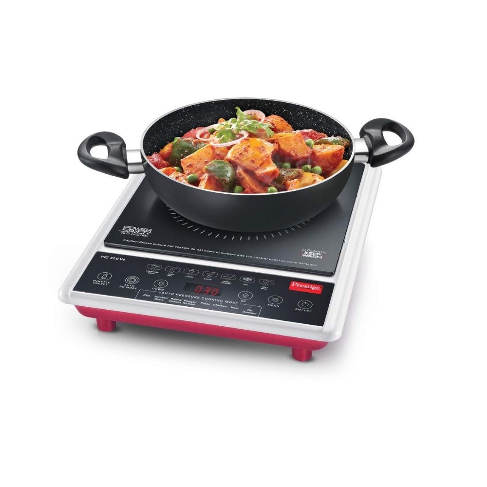 Prestige PIC 310 V4 Induction CooktopWhite Black Maroon Push Button
