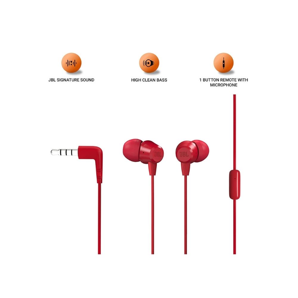 JBL C50HI Wired in Ear Earphones with Mic Red