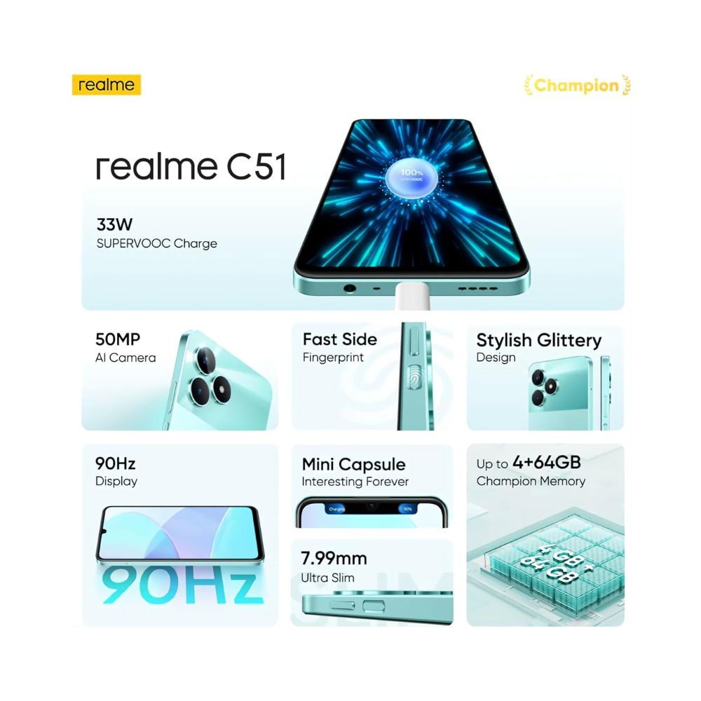 realme C51 Mint Green 64 GB 4 GB RAM