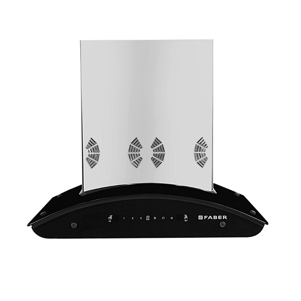 Faber 60 cm 6 way Silent Suction 1250 mhr Auto-Clean curved glass Kitchen Chimney HOOD EVEREST SMART 3D IND HC SC SS 60 
