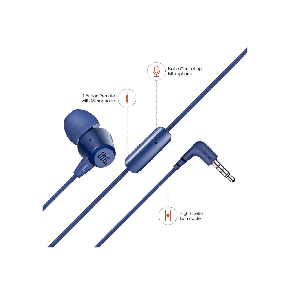 JBL C50HI Wired in Ear Earphones with Mic Blue