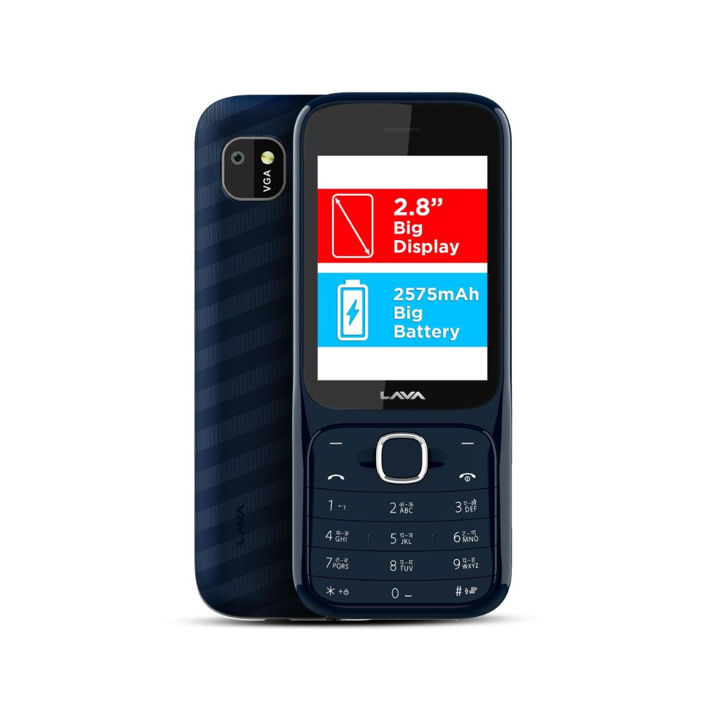 Lava Gem Power Dual Sim Keypad Phone 28 Display Camera Flash 2575mAh Smart AI Powerful Battery Wireless FM Recording 7-Language Support Stereo Speakers Call Recording Blue Chrome