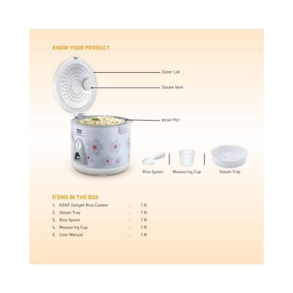 Kent Delight Electric Rice Cooker 18 L White 16066