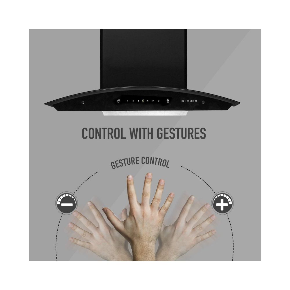 Faber 60 cm 1200 m3hr Heat Auto Clean Chimney Hood Crest Plus HC SC BK 60 Filterless Touch  Gesture Control Black