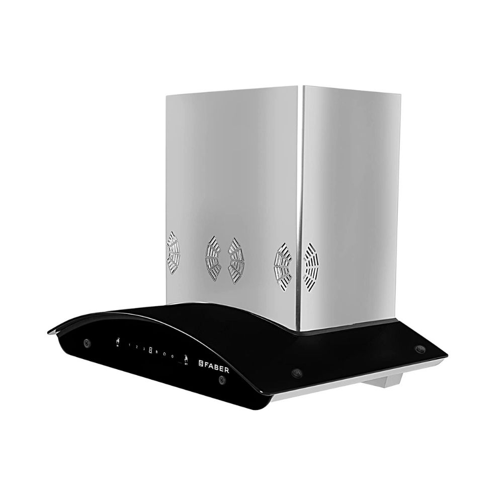 Faber 60 cm 6 way Silent Suction 1250 mhr Auto-Clean curved glass Kitchen Chimney HOOD EVEREST SMART 3D IND HC SC SS 60 
