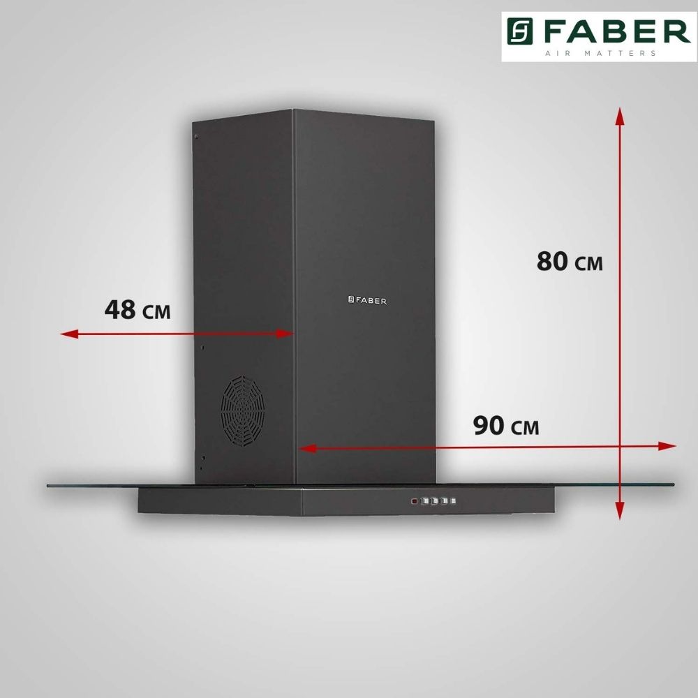 Faber 90 cm 1095 mhr straight glass Kitchen Chimney HOOD GLASSY 3D T2S2 BK LTW 90 Baffle Filter Black
