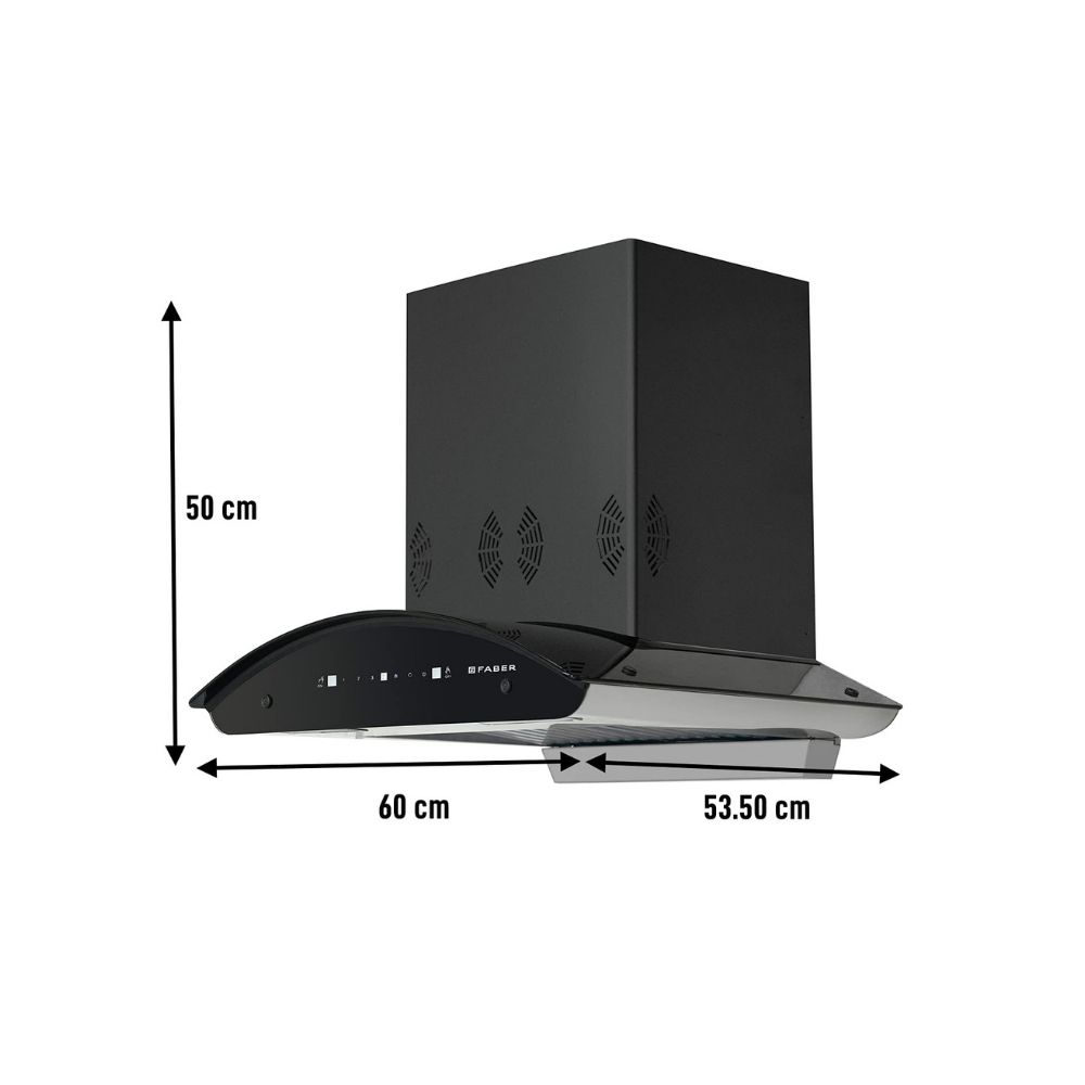Faber 60 cm 3 Way Silent Suction AutoClean Chimney 1298 m3hr HOOD PREMIA 3D PLUS IND HC SC BK 60 Baffle Filters