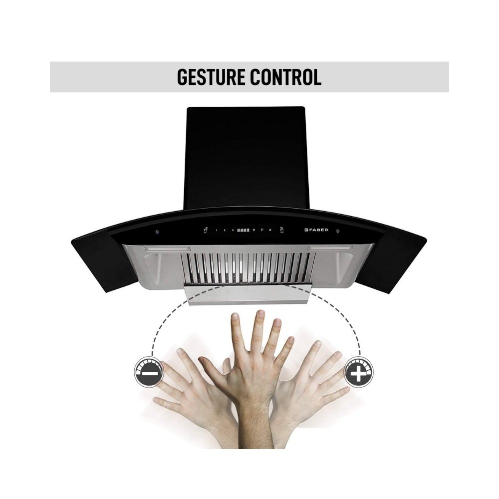 Faber 90 cm 1500 mhr Auto-Clean curved glass Kitchen Chimney HOOD PRIMUS PLUS ENERGY TC SC HC BK-N 90 2 Baffle Filters Touch Control Black