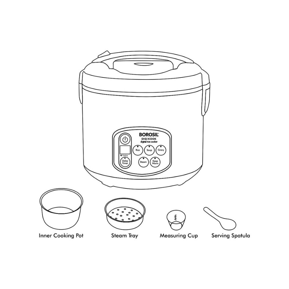 Borosil Digikook 18 Litres 650 Watts Rice Cooker and Steamer BRC18LDSS11 Silver