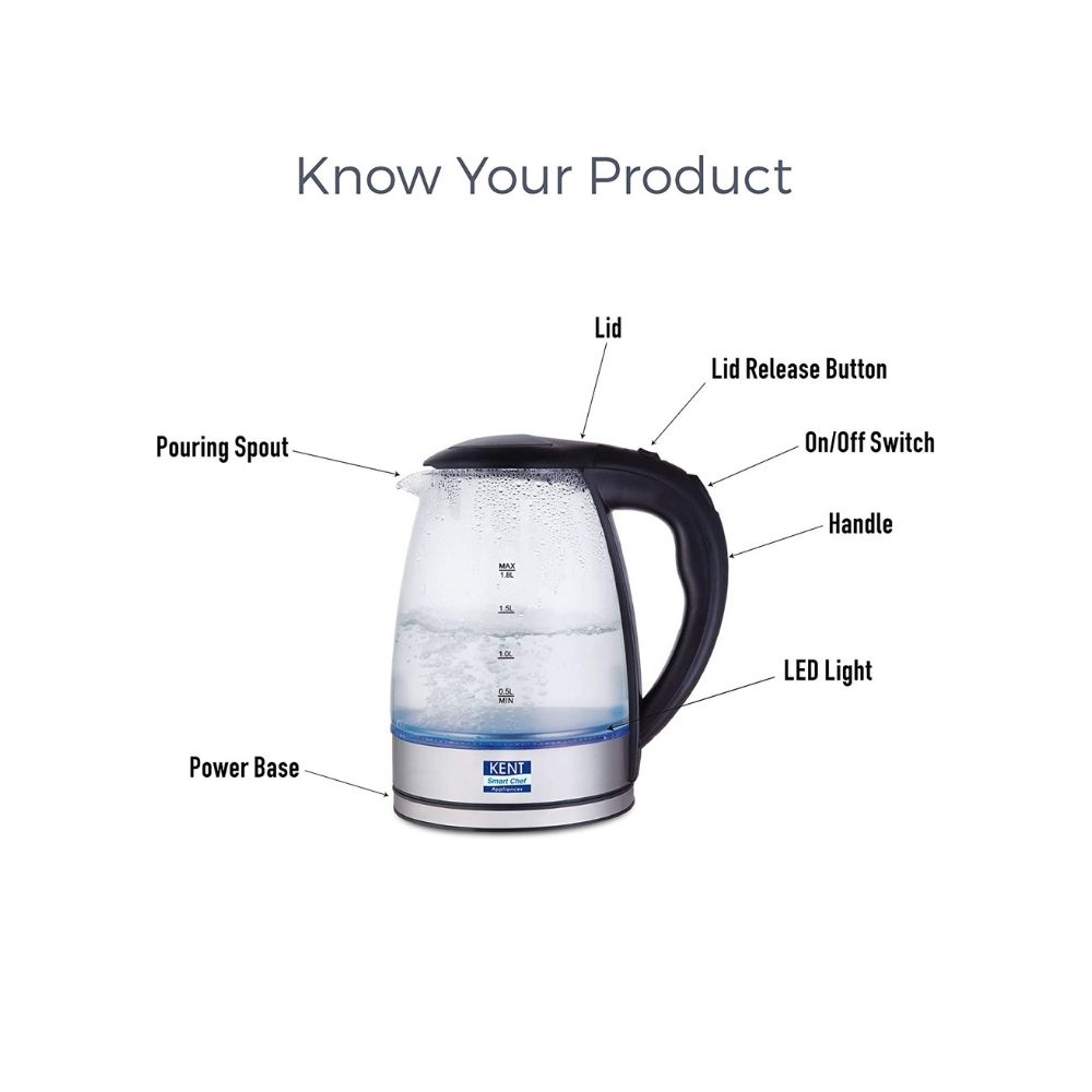 Kent Elegant Electric Glass Kettle 16052 18L Stainless Steel