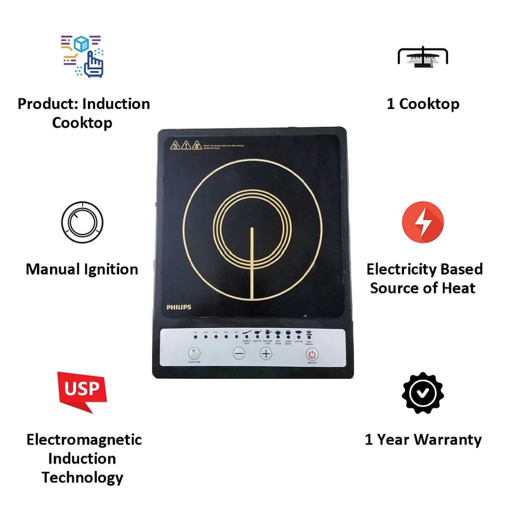 PHILIPS HD492000 Induction CooktopBlack Silver Push Button