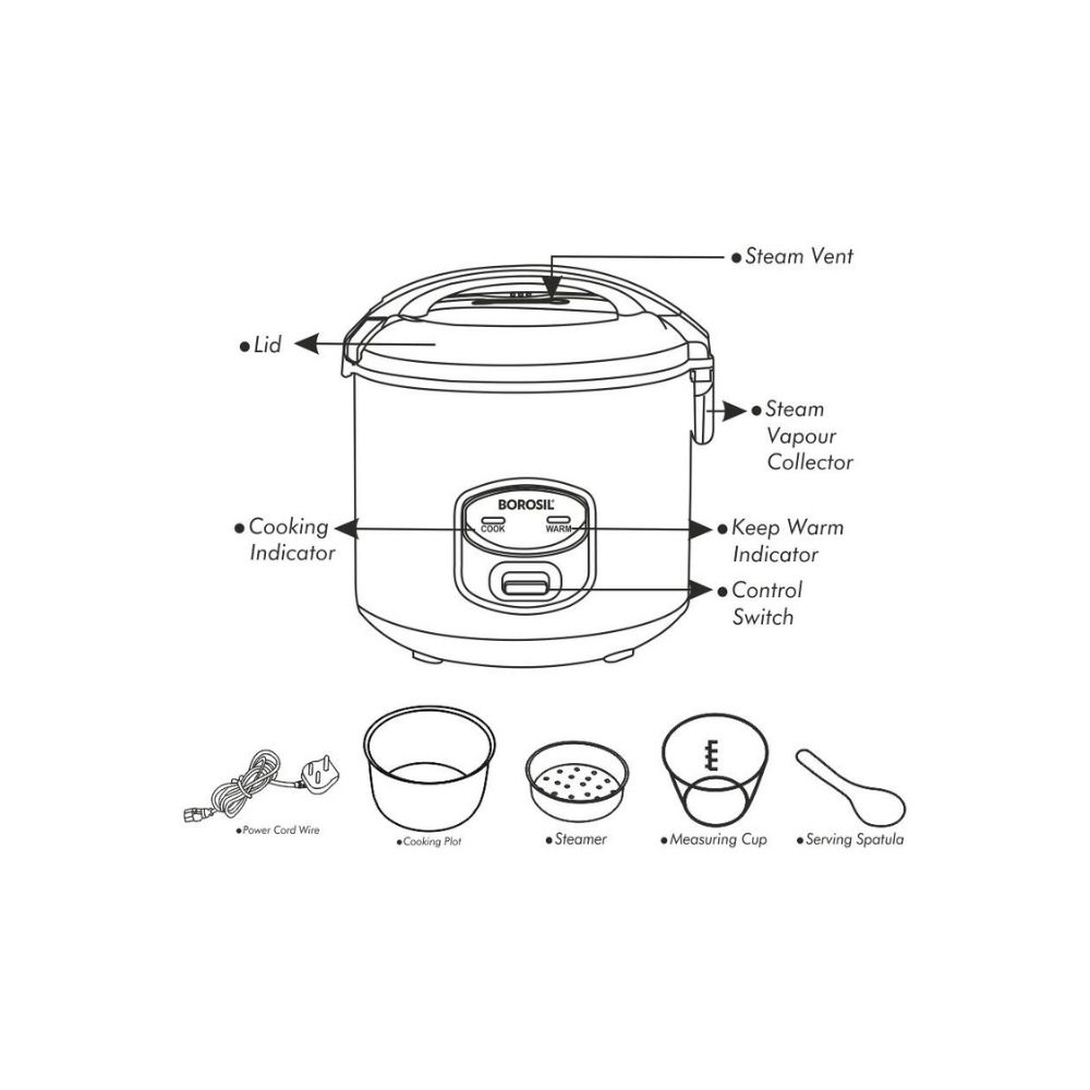 Borosil Pronto Deluxe II 18 Litres 650 Watts Rice Cooker BRC18MPB12 Silver