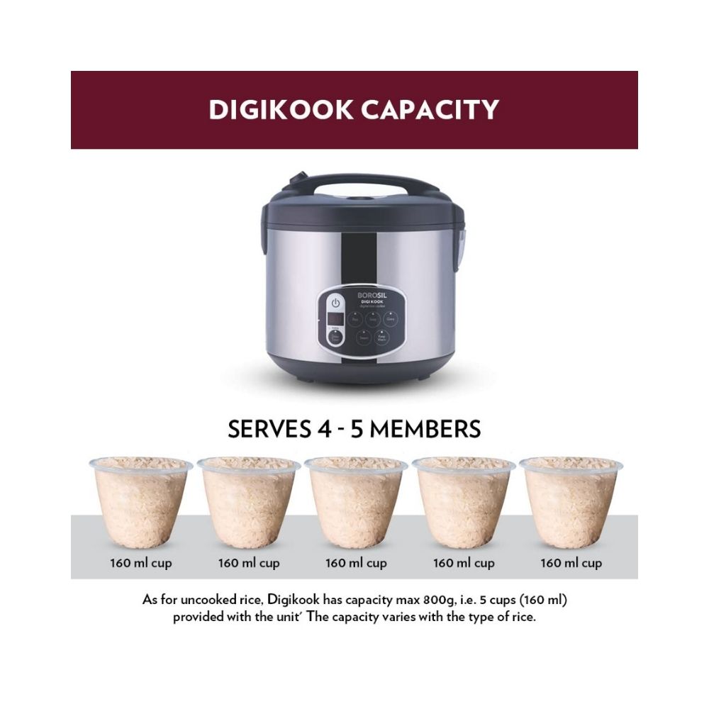 Borosil Digikook 18 Litres 650 Watts Rice Cooker and Steamer BRC18LDSS11 Silver