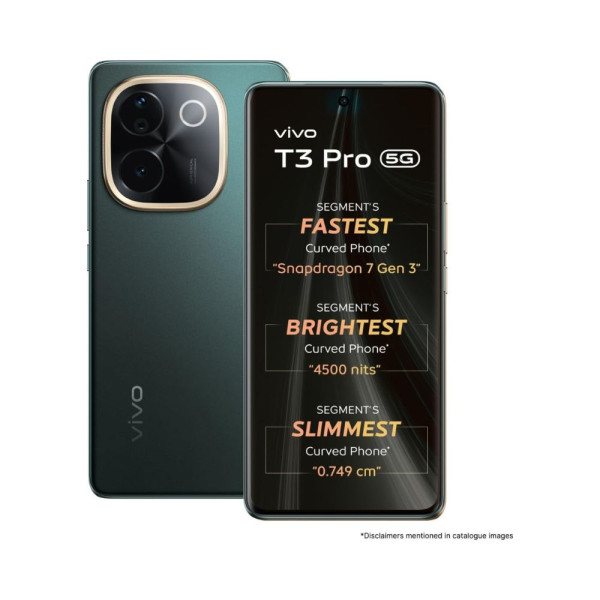Image of vivo T3 Pro 5G (Emerald Green, 8GB RAM+ 128GB Storage) | Snapdragon 7 Gen 3 Processor | AMOLED Display | Dual Nano-SIM | 5500mAh Battery
