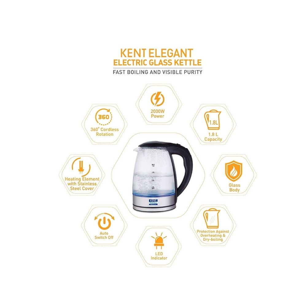 Kent Elegant Electric Glass Kettle 16052 18L Stainless Steel