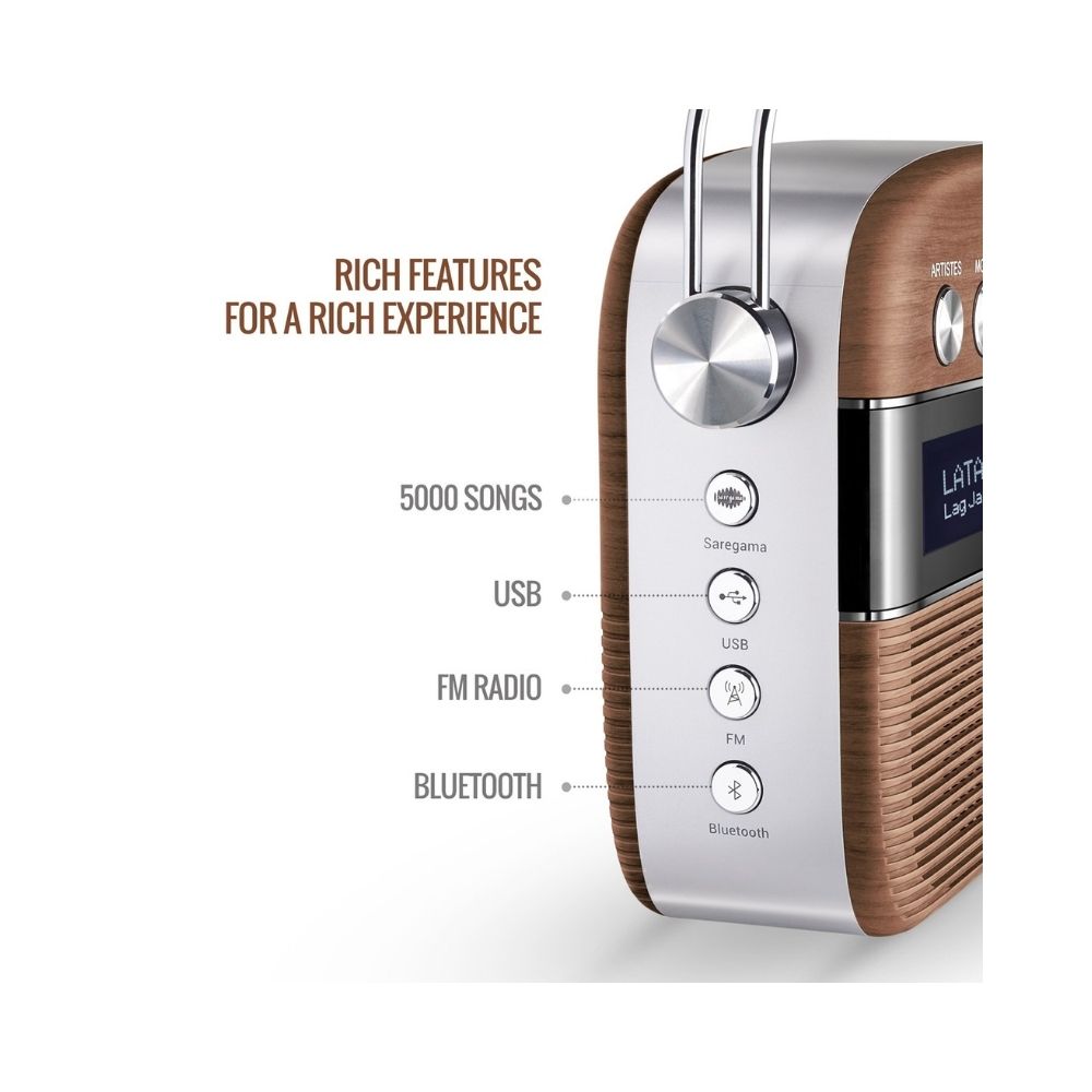 Saregama Carvaan Hindi Bluetooth speaker 6 W Bluetooth Home Theatre Oak Wood Brown Stereo Channel