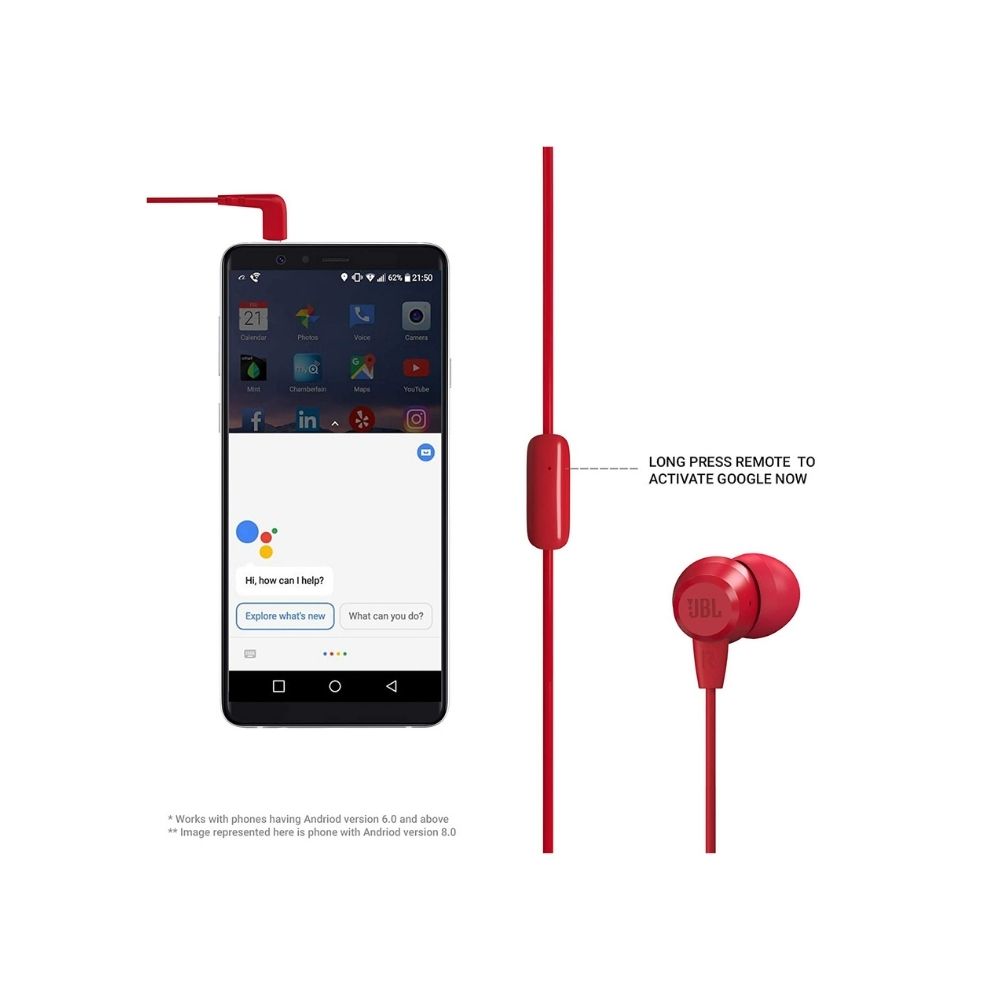 JBL C50HI Wired in Ear Earphones with Mic Red