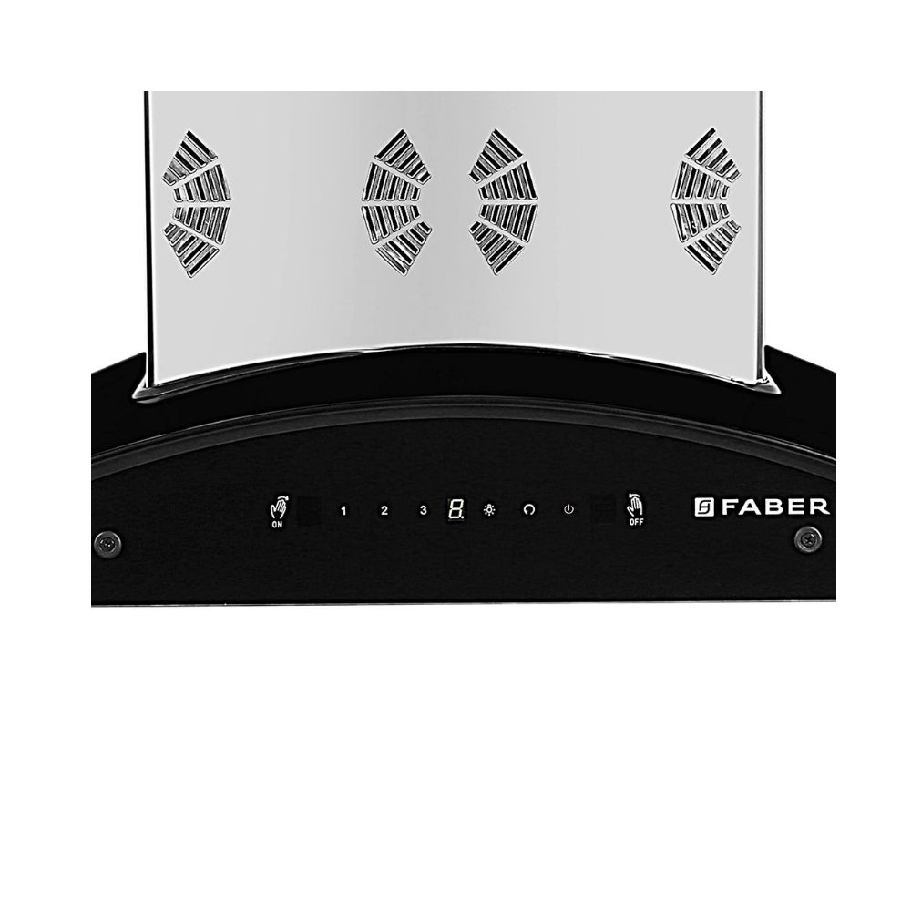 Faber 60 cm 6 way Silent Suction 1250 mhr Auto-Clean curved glass Kitchen Chimney HOOD EVEREST SMART 3D IND HC SC SS 60