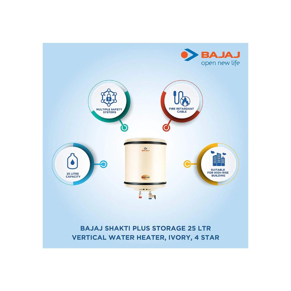 Bajaj Shakti Plus Storage 15-Litre Vertical Water Heater Ivory