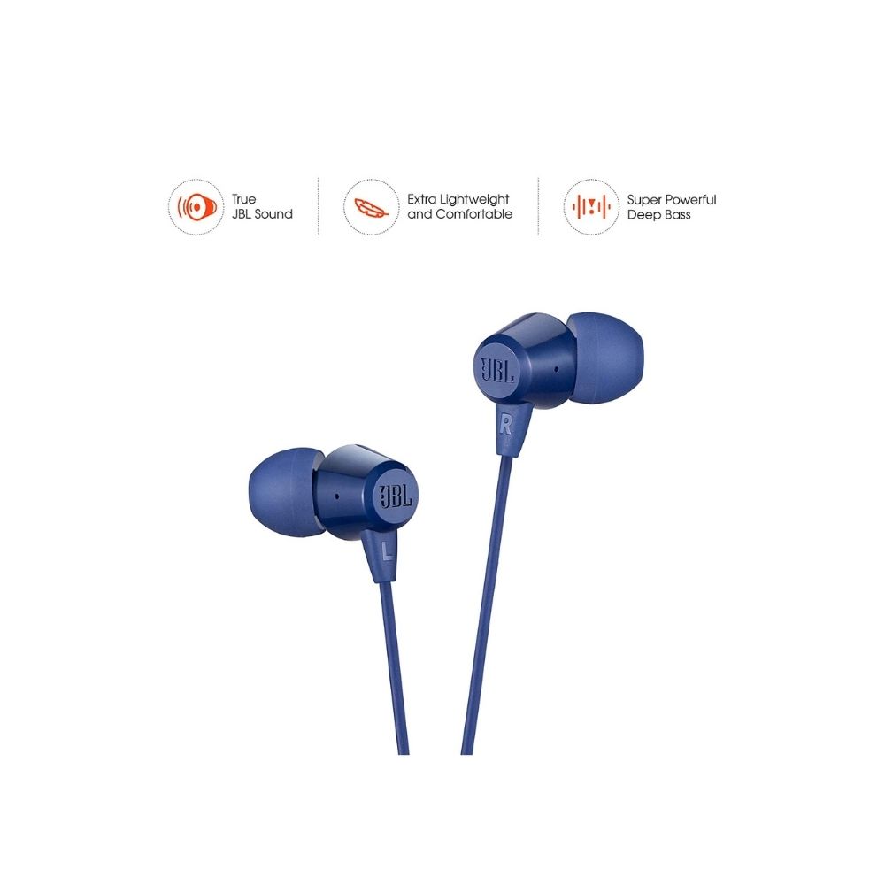 JBL C50HI Wired in Ear Earphones with Mic Blue