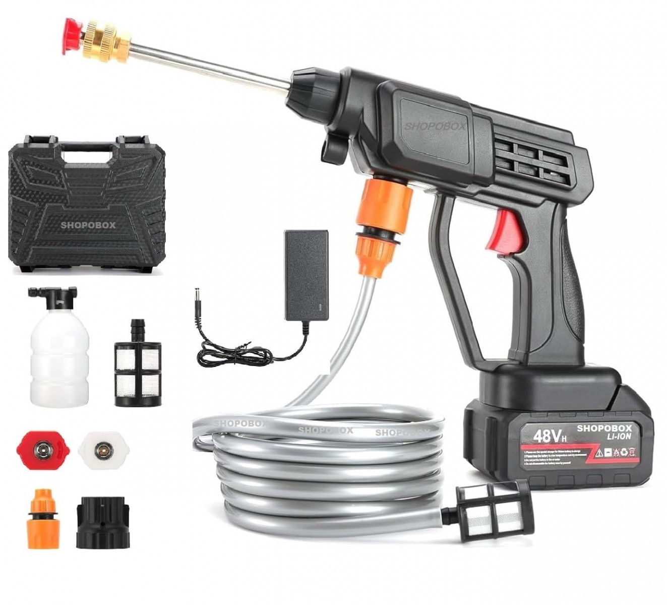 48V Portable Pressure Washer with Rechargeable Battery12000mah Cordless Pressure Washer Gun Cordless Power Washer Gun Handheld Pressure Washer for Car Floor Cleaning Car Washer Gun Single Battery