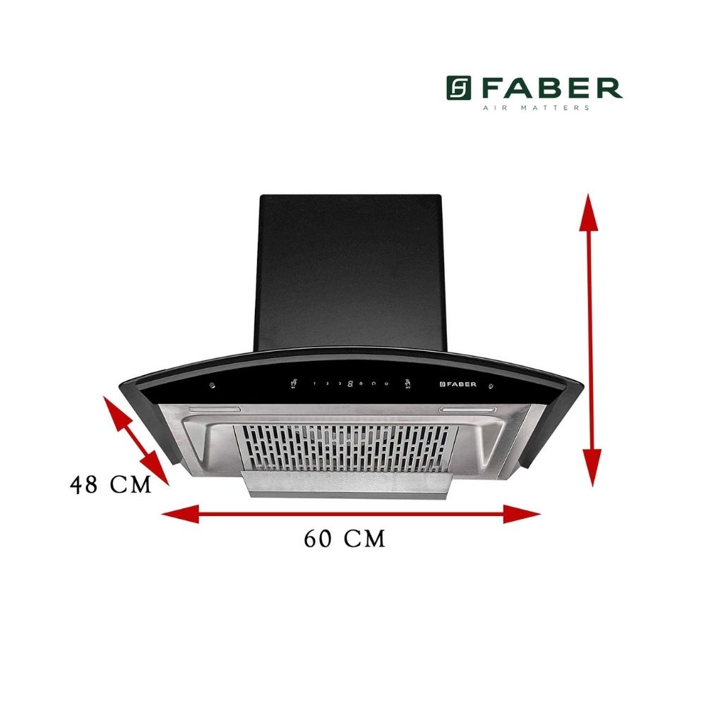Faber 60 cm 1200 m3hr Heat Auto Clean Chimney Hood Crest Plus HC SC BK 60 Filterless Touch Gesture Control Black