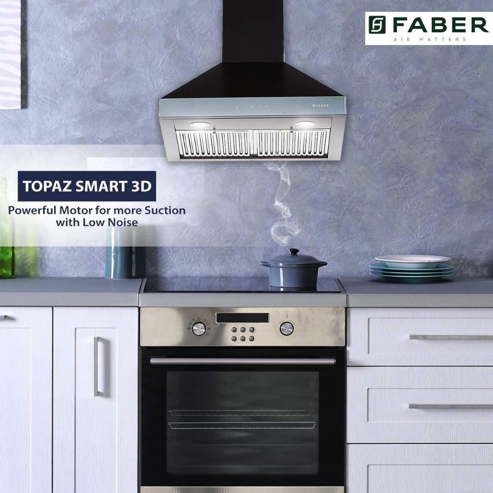 Faber 60 cm 1095 mhr pyramid Kitchen Chimney Hood Topaz Smart 3D T2S2 BK TC LTW 60 Baffle Filter Touch Control Black