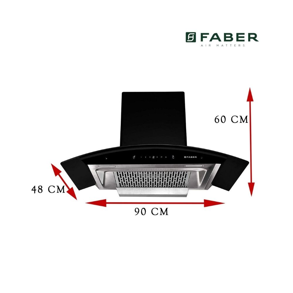 Faber 90 cm 1200 m3hr Heat Auto Clean Chimney Hood Crest Plus HC SC BK 90 Filterless Touch  Gesture Control Black