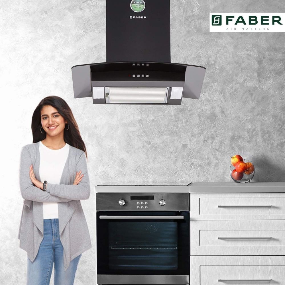 Faber 60 cm 1000 mHR Curved Glass Kitchen Chimney HOOD PRETTY PLUS PRO BK PB LTW 60 1 Baffle Filter Black