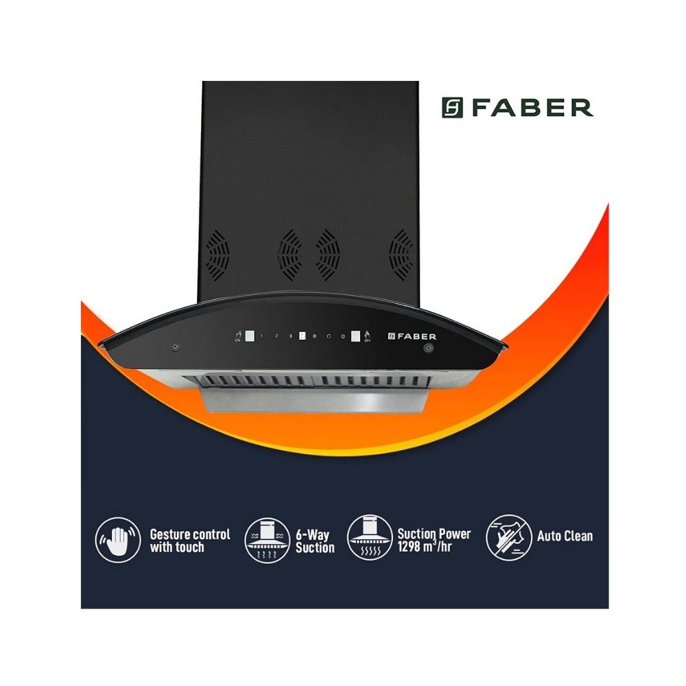 Faber 60 cm 3 Way Silent Suction AutoClean Chimney 1298 m3hr HOOD PREMIA 3D PLUS IND HC SC BK 60 Baffle Filters