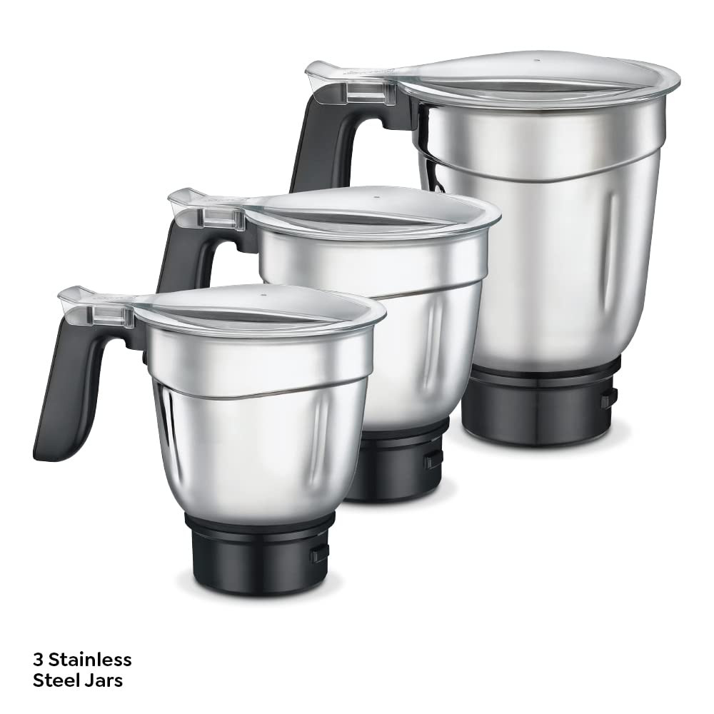 Prestige Macho 1000W Mixer Grinder with Accessories- Stainless Steel Jar-3U Multi Utility Jar-1U MIX-O-KEEP Jar-1U and Juicer Jar-1U Black Silver